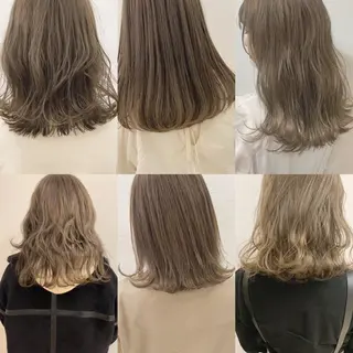 ミディアム カラー ネイル ハイトーンボブ 前田 表参道　グレージュのヘアスタイル