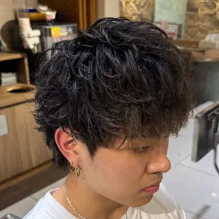 ショート カラー パーマ ヘアアレンジ メンズ シャドウパーマ特化/ メンズパーマ/石見のヘアスタイル