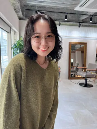 ミディアム パーマ 🌟小顔カット🌟 レイヤーカットボブのヘアスタイル