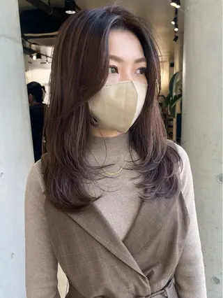 セミロング カラー パーマ ヘアアレンジ 透明感/オリーブ/ グレージュ/YUKAのヘアスタイル