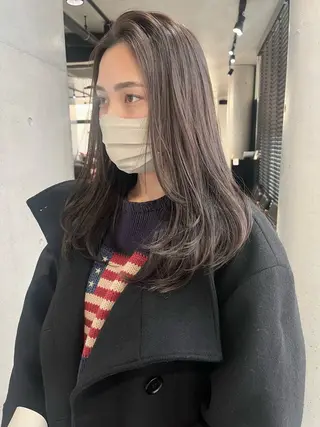 ロング カラー パーマ ヘアアレンジ 透明感/オリーブ/ グレージュ/YUKAのヘアスタイル