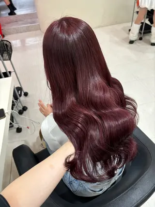 ロング カラー ヘアアレンジ 中韓🇰🇷暖色/ ワインレッド/らいるのヘアスタイル