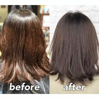 ミディアム カラー KIZU 髪質改善 怪談を語る美容師のヘアスタイル