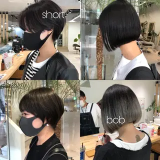 ショート レイヤー/顔まわり カット/地毛風カラーのヘアスタイル