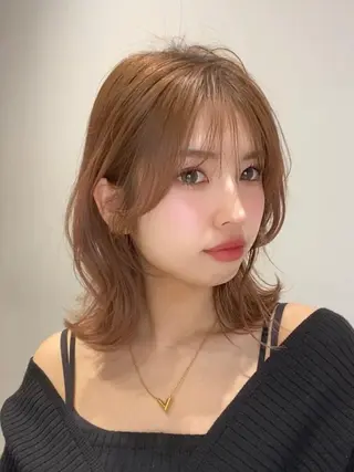 ミディアム カラー パーマ ヘアアレンジ 小野寺瑞希 /最小顔カットのヘアスタイル