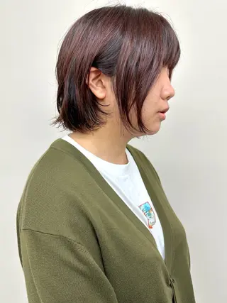 ミディアム カラー 小顔ボブ/お悩み解決 /ボブパーマ/とういのヘアスタイル