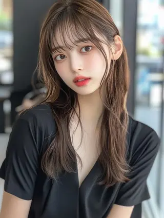 セミロング カラー 赤みなしオリーブ ハイトーン×レイヤーのヘアスタイル