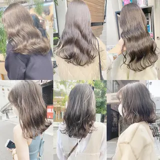 ロング カラー ヘアアレンジ ネイル マツエク・マツパ ハイトーンボブ 前田 表参道　グレージュのヘアスタイル