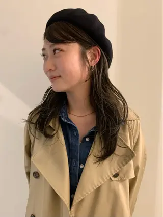 セミロング カラー 落合希 Olivebeigeのヘアスタイル