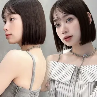 ミディアム カラー 🫧ボブ／縮毛矯正／ 韓国／ゆーな🫧‪のヘアスタイル