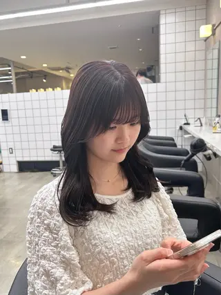 ロング カラー パーマ ヘアアレンジ メンズ キッズ ブリーチなしカラー/ ブラウン/レイヤーのヘアスタイル