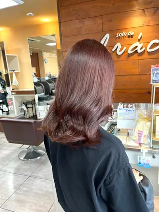 セミロング カラー ヘアアレンジ インナー×縮毛矯正 ピンクカラー澤井里菜のヘアスタイル