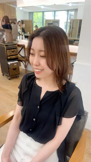 ミディアム カラー パーマ ヘアアレンジ メンズ キッズ ネイル マツエク・マツパ アイブロウ 似合わせレイヤー 🌿JUNのヘアスタイル