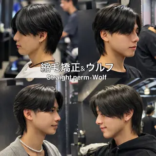 ミディアム パーマ メンズ 【フェザーパーマ】 【縮毛矯正】鶴田文のヘアスタイル