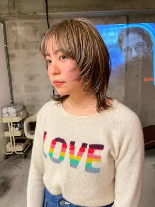 ミディアム カラー パーマ/レイヤー 岩山丈一郎のヘアスタイル