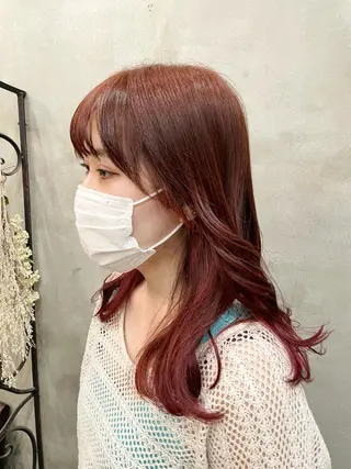 セミロング カラー 【ピンク/韓国ヘア/ ヘアセット】亜海のヘアスタイル