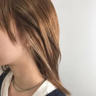 ミディアム カラー ブリーチなしで透け感 暖色カラーボブaoiのヘアスタイル