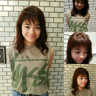 セミロング パーマ カラー 藤森 希美のヘアスタイル