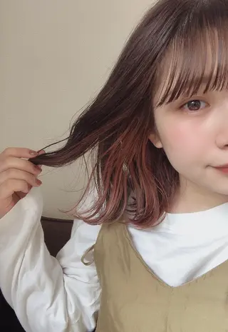 ミディアム カラー YUI🍊 ボブ/メンズパーマのヘアスタイル