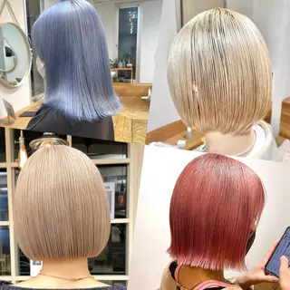 ミディアム カラー ⭐ハイトーンブリーチ ミルクティーピンクのヘアスタイル