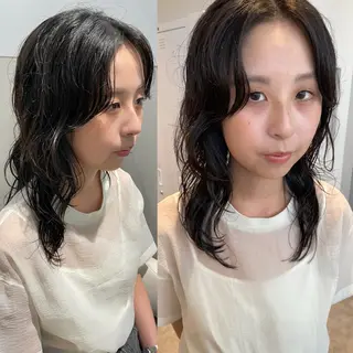 ミディアム パーマ 🪽艶感× hair ｜kazaneのヘアスタイル