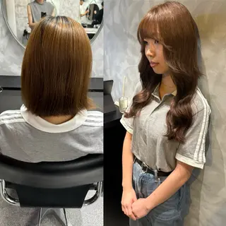 セミロング 濱川響太レディース カットモデルのヘアスタイル