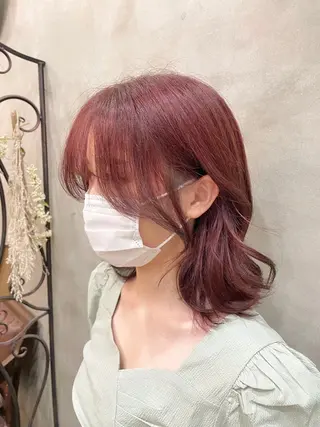 セミロング カラー ヘアアレンジ 【ピンク/韓国ヘア/ ヘアセット】亜海のヘアスタイル