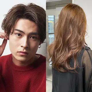 セミロング パーマ メンズ ブリーチダブルカラー ハイライト/山本喜熙のヘアスタイル