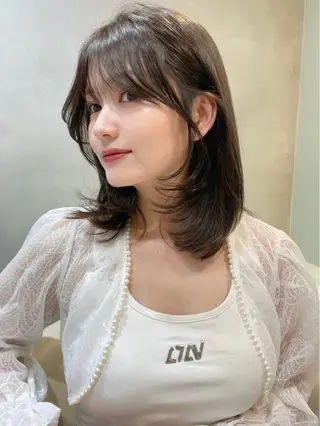 ミディアム カラー レイヤー/暖色カラー /パーマ/落合 歩夢のヘアスタイル