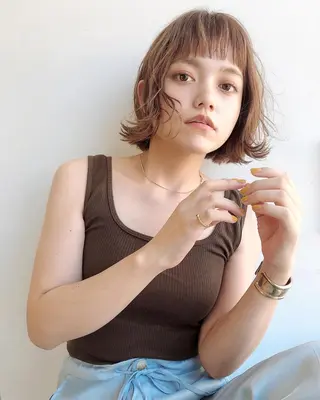 ミディアム カラー パーマ 店長/mao/ 前髪/顔周りカットのヘアスタイル