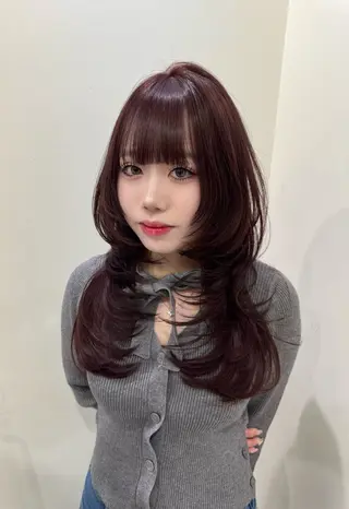 ロング カラー ヘアアレンジ 韓国レイヤーカット /韓国トレンドカラーのヘアスタイル