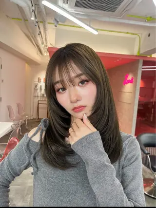 ミディアム カラー 山崎/ボブ縮毛矯正 レイヤー髪質改善のヘアスタイル