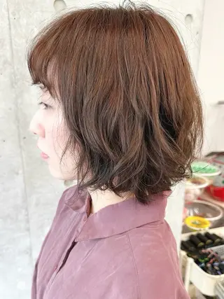 ミディアム カラー パーマ 小顔ボブ/お悩み解決 /ボブパーマ/とういのヘアスタイル