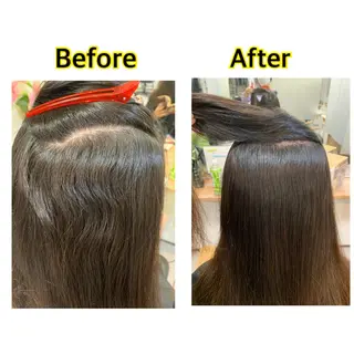 セミロング 髪質改善ストレート/ ブリーチ／渋谷　福田のヘアスタイル