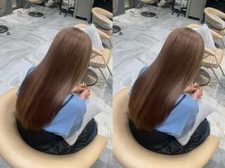 カラー ゆらんちょ/ブリーチ 無w/縮毛矯正/暖色のヘアスタイル