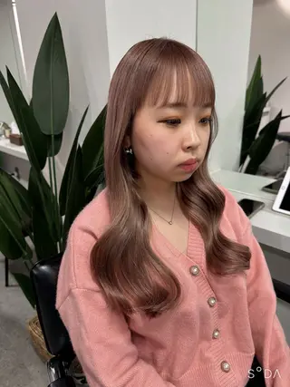 セミロング カラー ハイトーン&髪質改善 ＆韓国エクステ🤎のヘアスタイル