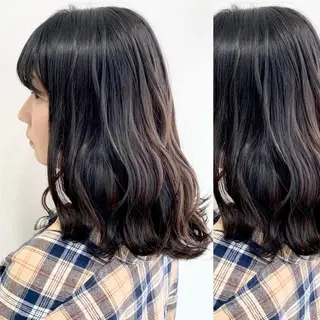 セミロング カラー JuNブリーチに 縮毛矯正するプロのヘアスタイル