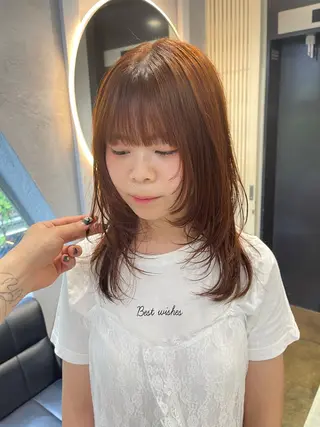 セミロング カラー TATSUブリーチ/ ミルクティーベージュのヘアスタイル