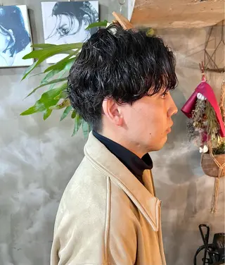 ミディアム パーマ メンズ 木村陸弥 似合わせ 透明感カラー🌿のヘアスタイル