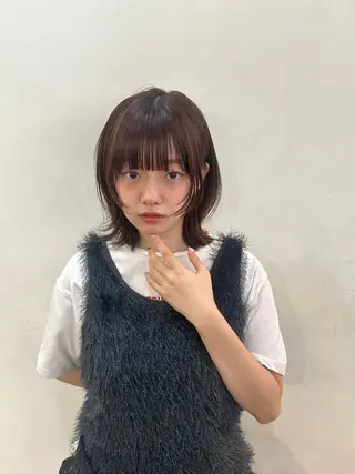 ミディアム カラー レイヤー/ボブ/透明 感カラー/佐藤奈由のヘアスタイル