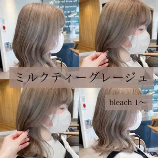 ミディアム カラー 肌に馴染むハイトーン /ミルクティーカラーのヘアスタイル