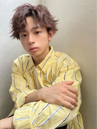 ショート パーマ メンズ 🤎ベージュカラー 🐶メンズパーマのヘアスタイル