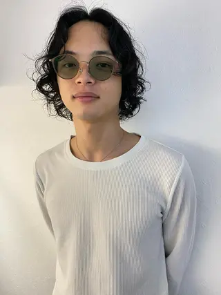 ミディアム パーマ メンズ 森貴裕/ベージュ/ パーマ/オリーブのヘアスタイル