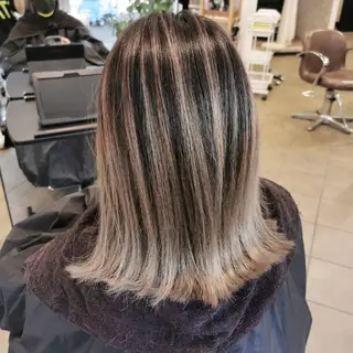 ミディアム Luisハイライト　 喜連瓜破、髪質改善のヘアスタイル