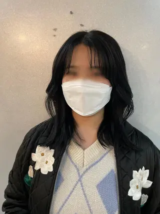 セミロング 韓国リアルハッシュ レイヤーカットのヘアスタイル