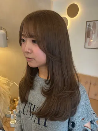 セミロング カラー ミルクティ/ピンク/ レイヤー/yuriaのヘアスタイル