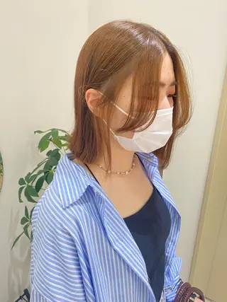 ミディアム カラー 韓国ヘア顔周りカット 艶髪ベージュtamaのヘアスタイル