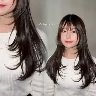 ロング aimu/レイヤー/ カラー/髪質改善のヘアスタイル