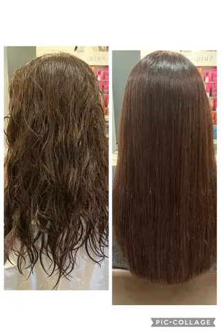 セミロング パーマ ブリーチ&ストレート 長谷川勇人のヘアスタイル