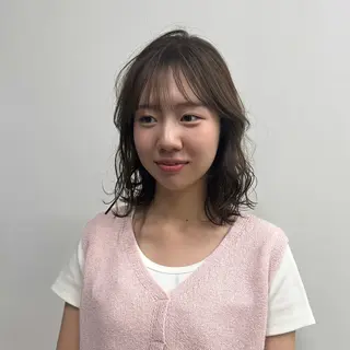 ミディアム カラー 清水愛果/オリーブ カラー/透明感カラーのヘアスタイル